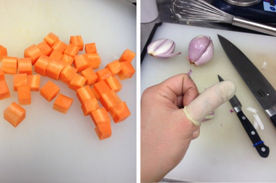 Medium dice carrots and my first culinary school cut