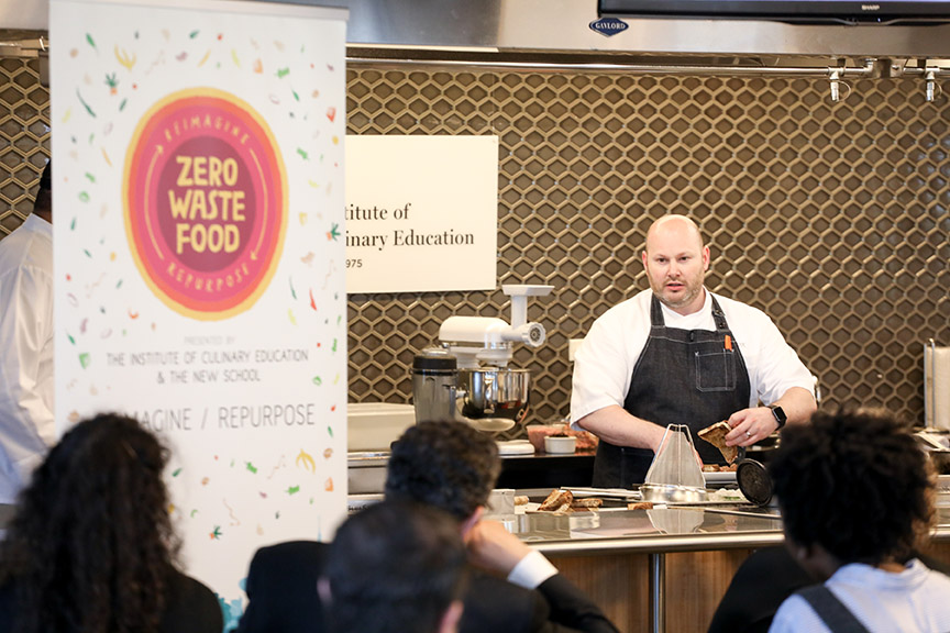 Chef Dan Kluger hosts a demonstration during the Zero Waste Conference at ICE.