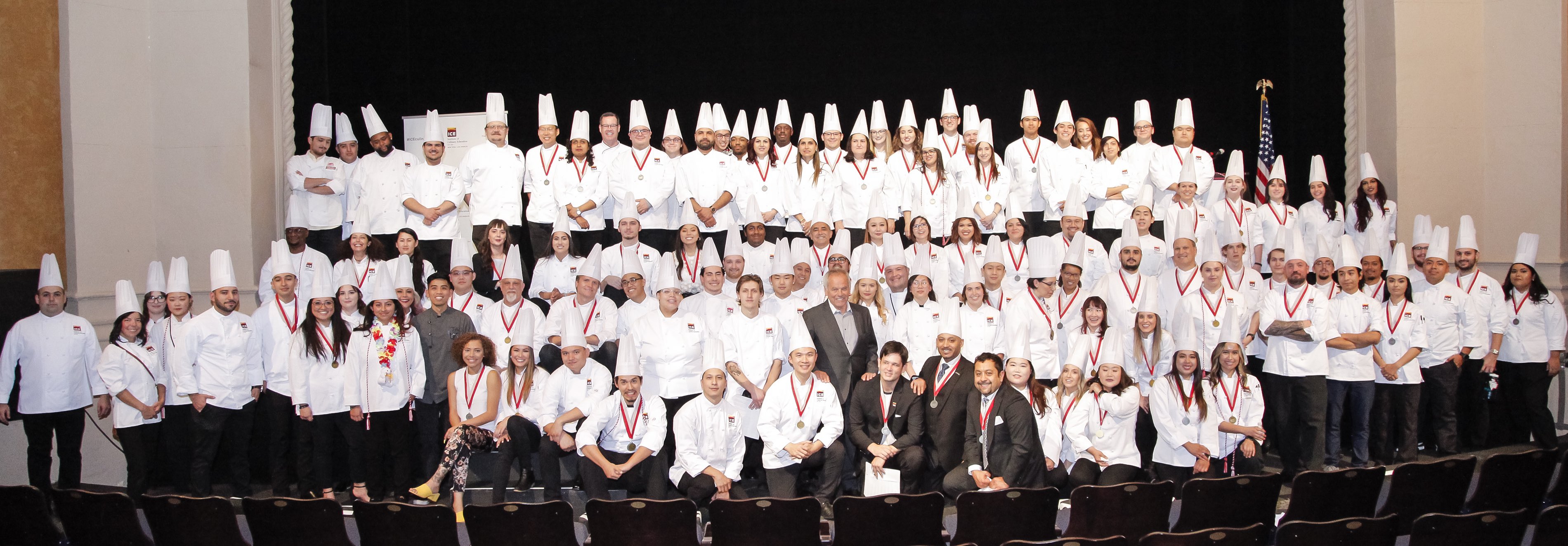 ICE LA's 2018-2019 graduates posed for a group photo with Chef Wolfgang Puck.