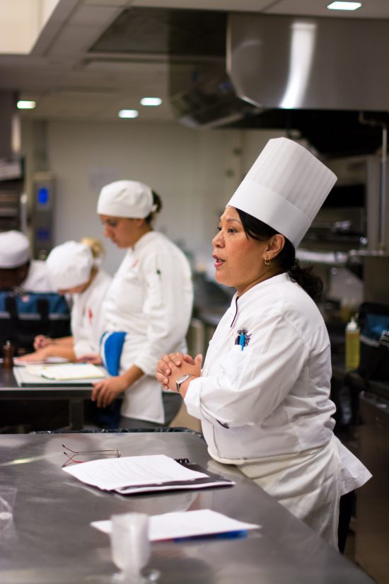chef lorrie reynoso teaching a course at institute of culinary education