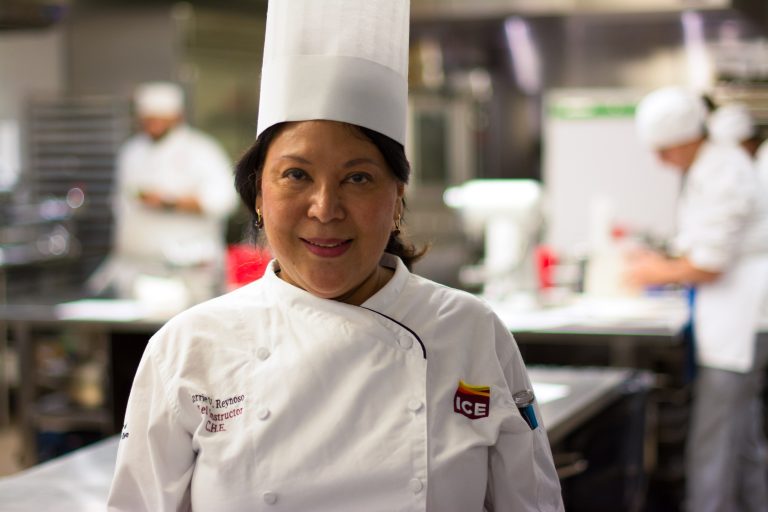 chef lorrie reynoso teaching a course at institute of culinary education