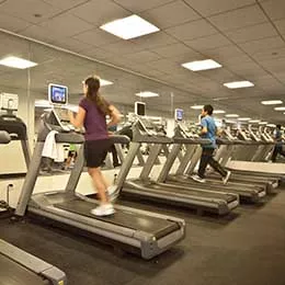 Students run on treadmills in their building.