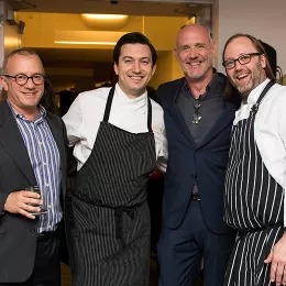 ICE President Rick Smilow poses for a photo with Chef Aaron Bludorn of Cafe Boulud, Phillip Baltz of Baltz & Company, and Wylie Dufresne of wd~50 and Du's Donuts