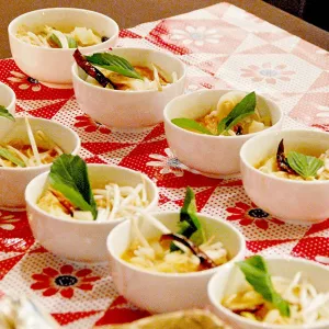 Bowls filled with noodles