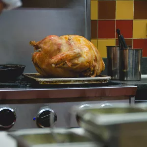 A turkey rests after cooking.