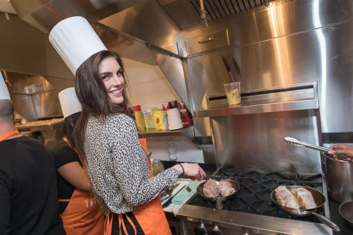 Hilary Rhoda at Friendsgiving for No Kid Hungry at the Institute of Culinary Education