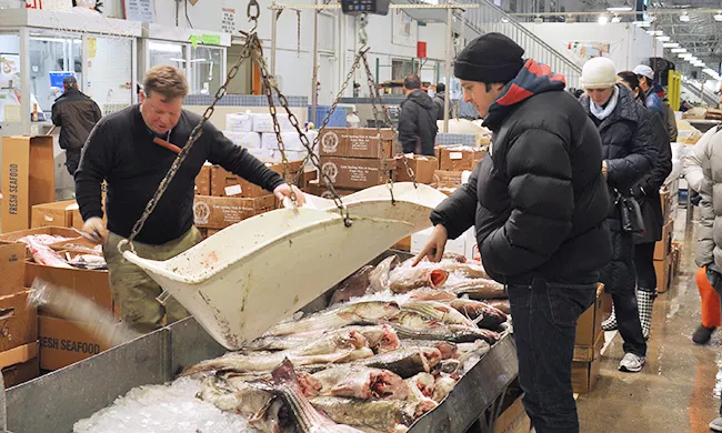 Restaurant & Culinary Management students on a field trip to a fish market in New York City