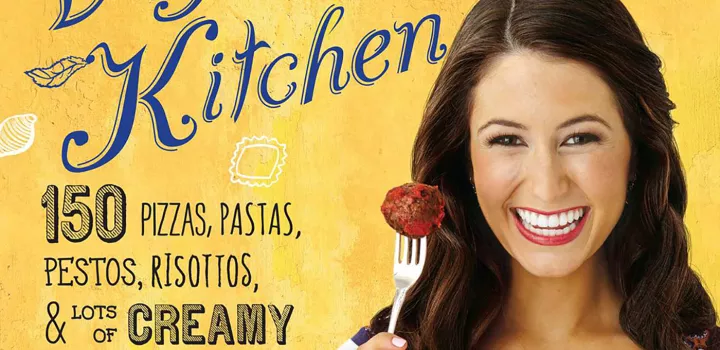 Chloe Coscarelli on the cover of her Vegan Italian Kitchen cookbook.