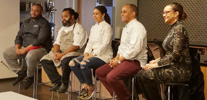 Chefs Kwame Williams, Michael Garrett, Adrienne Cheatham, Michael Jenkins and Jameeale Arzeno